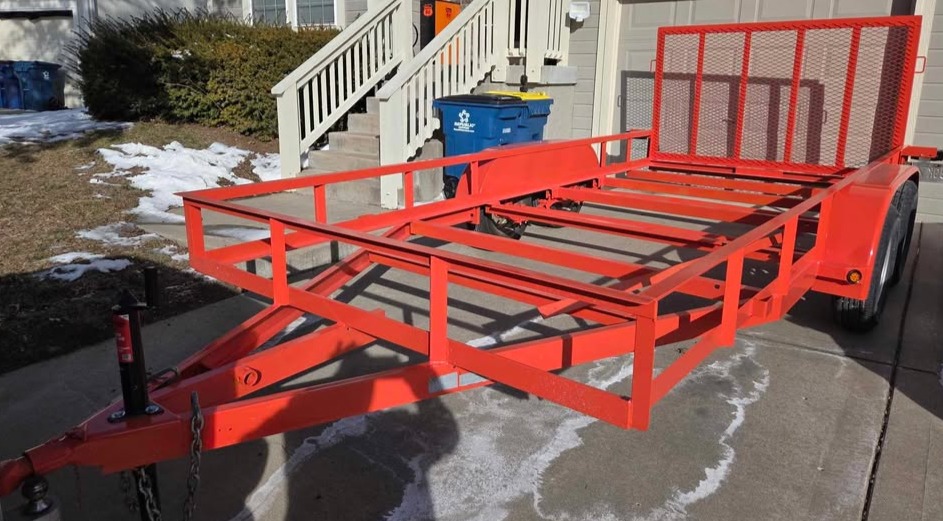 orange flatbed trailer sandblast and paint